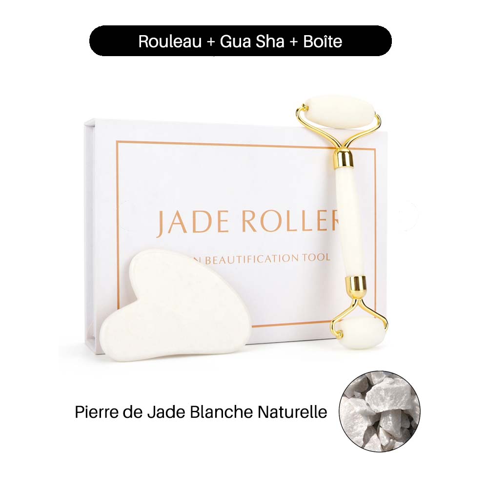 gua sha et rouleau jade blanc