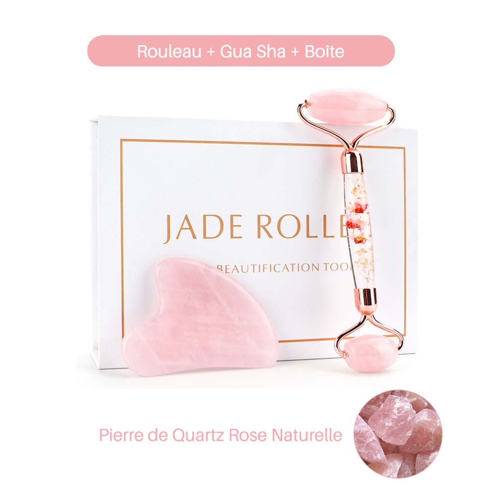 box quartz rose rouleau et gua sha